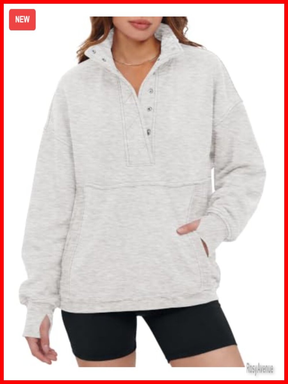 Cotton Blend Oversized Henley Sweatshirt Button Neck Long Sleeve Pullover